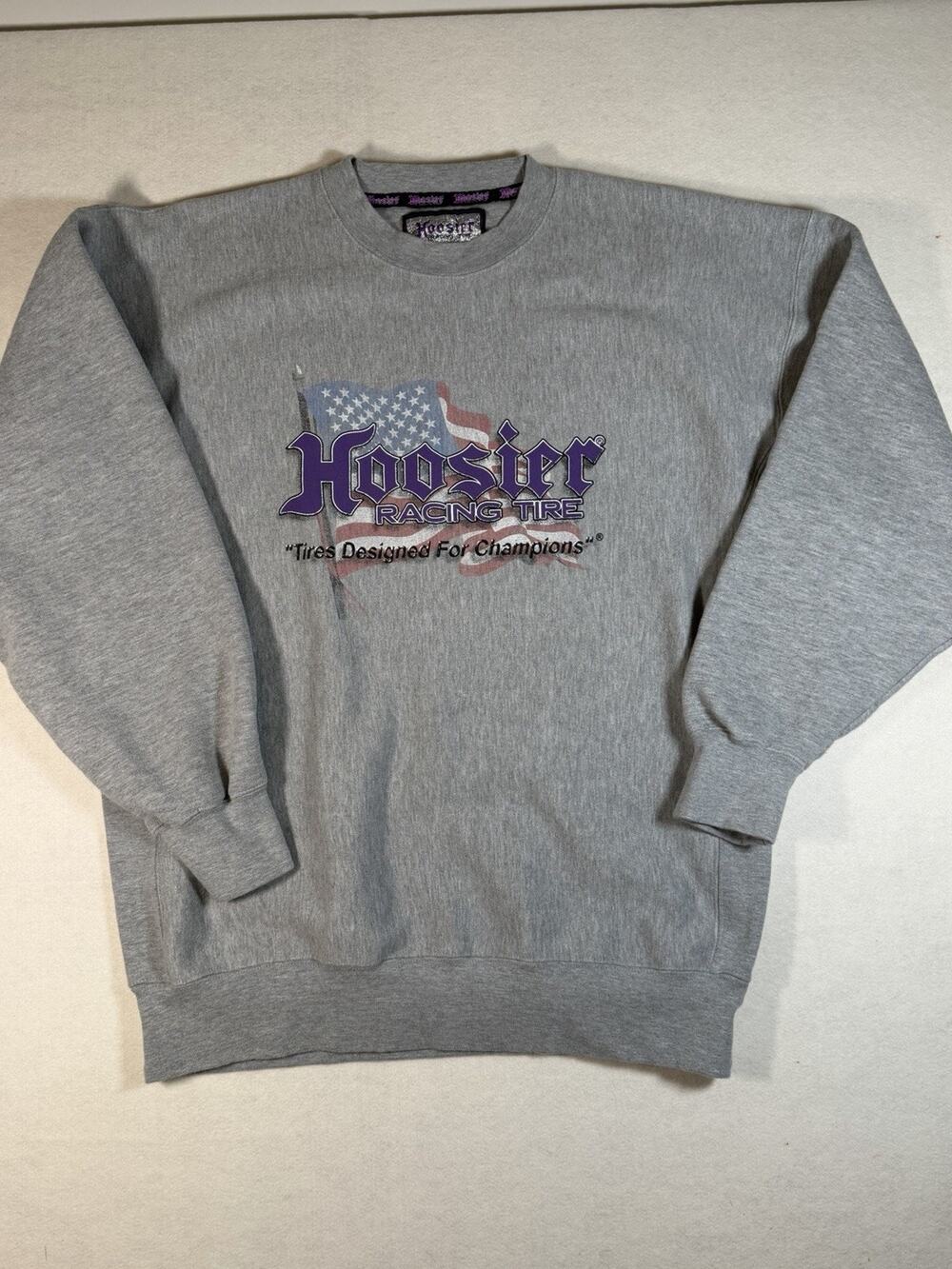 Hoosier Racing Tire Sweatshirt XL Gray Racing Pullover Crewneck USA Flag Logo